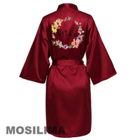 Thumbnail for Wedding Party Team Bride Robe With Black Letters Kimono Satin Pajamas