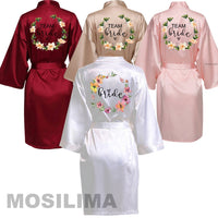 Thumbnail for Wedding Party Team Bride Robe With Black Letters Kimono Satin Pajamas