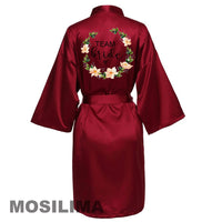 Thumbnail for Wedding Party Team Bride Robe With Black Letters Kimono Satin Pajamas