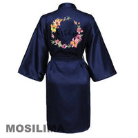 Thumbnail for Wedding Party Team Bride Robe With Black Letters Kimono Satin Pajamas