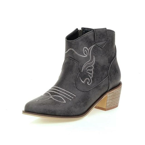 Women Western Ankle Boots Roman Pointed Casual Booties Spring Winter