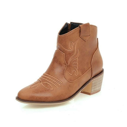 Women Western Ankle Boots Roman Pointed Casual Booties Spring Winter