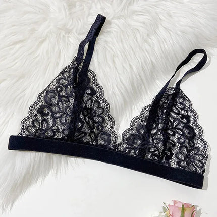 Women Sexy Black Lace Flower Hollow Out Lingeries Breifs Adjustable Brassiere Thin See through Bralette Bra Exotic Underwear