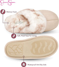 Thumbnail for Women'S Comfy Faux Fur House Slipper Scuff Memory Foam Slip on Anti-Skid Sole