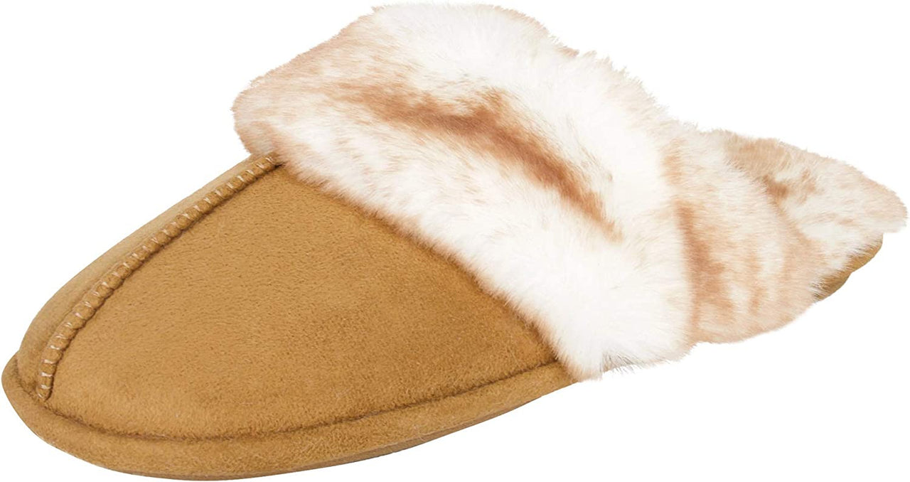 Women'S Comfy Faux Fur House Slipper Scuff Memory Foam Slip on Anti-Skid Sole