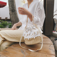 Thumbnail for Summer Crossbody Straw Bucket with Lace