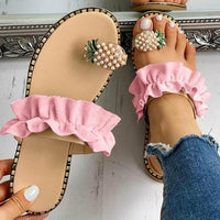 Thumbnail for Pineapple Pearl Beach Slides Flat Toe Casual Womens Slippers