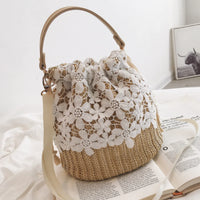 Thumbnail for Summer Crossbody Straw Bucket with Lace