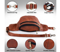 Thumbnail for Brown Genuine Leather Fanny Pack for Men & Women Belt Bag