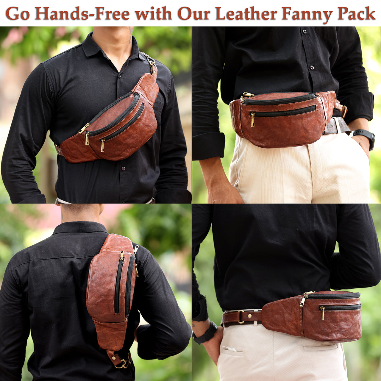 Brown Genuine Leather Fanny Pack for Men & Women Belt Bag