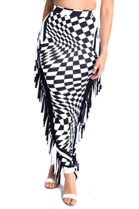 Thumbnail for Checkered Elastic High Waist Stretch Bodycon Maxi Pencil Skirt