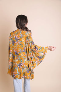 Thumbnail for Tropical Leaves Draped Sleeve Kimono