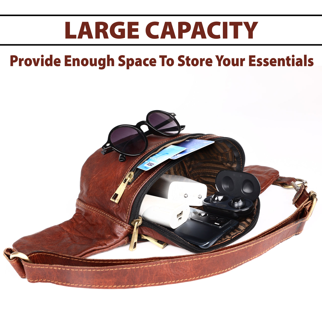 Brown Genuine Leather Fanny Pack for Men & Women Belt Bag