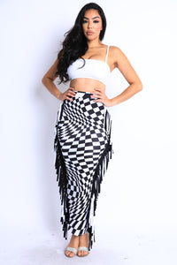 Thumbnail for Checkered Elastic High Waist Stretch Bodycon Maxi Pencil Skirt