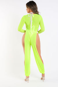 Thumbnail for Sexy Mesh Cover Up Jumpsuit Summer Bodycon Beachwear NEON YELLOW