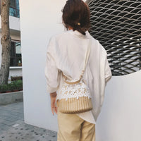 Thumbnail for Summer Crossbody Straw Bucket with Lace