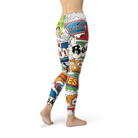 Thumbnail for Womens Comic Book LeggingsThese premium full length women's leggings offers the perfect combination of performance and comfort.✅ PRECISION CUT, SEWN, and PRINTED in USA/Mexico. We strive for LeggingsEXPRESS WOMEN'S FASHIONMaroon SootyWomens Comic Book Leggings