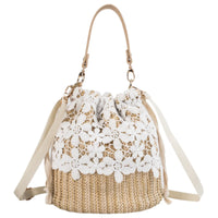 Thumbnail for Summer Crossbody Straw Bucket with Lace