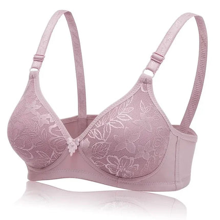 Push up Bra for Women Sexy Seamless Underwear plus Size Flower Embroidery Wireless Bralette Pink Gathered Female Solid Brassiere