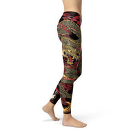 Thumbnail for Womens Dragon LeggingsInspired by the legendary creatures found in Chinese mythology and Chinese folklore, the dragons symbolize power, strength, and good luck. Usually excellent and outsLeggingsEXPRESS WOMEN'S FASHIONMaroon SootyWomens Dragon Leggings