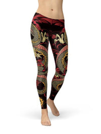 Thumbnail for Womens Dragon LeggingsInspired by the legendary creatures found in Chinese mythology and Chinese folklore, the dragons symbolize power, strength, and good luck. Usually excellent and outsLeggingsEXPRESS WOMEN'S FASHIONMaroon SootyWomens Dragon Leggings