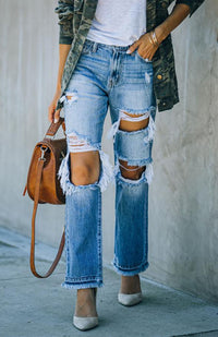 Thumbnail for Women's Character Ripped Ripped Beggar Jeans