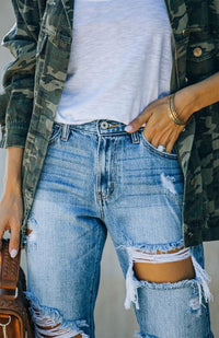 Thumbnail for Women's Character Ripped Ripped Beggar Jeans
