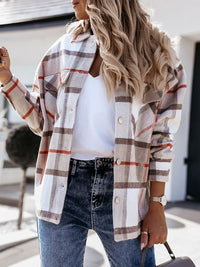 Thumbnail for Women's Autumn and Winter Long-sleeved Loose Wool Plaid Shirt Coat