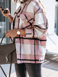 Thumbnail for Women's Autumn and Winter Long-sleeved Loose Wool Plaid Shirt Coat