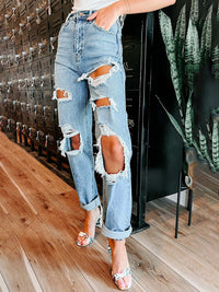 Thumbnail for Women's Straight High Waist Slimming Ripped Jeans