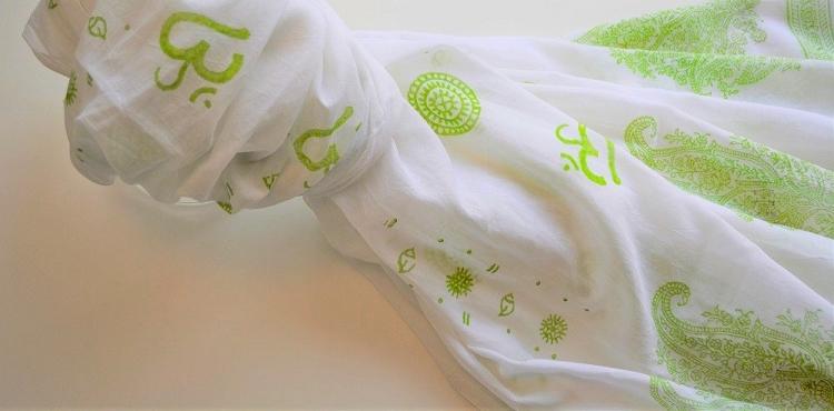 OM Shanti paisley design hand block printed cotton shawl