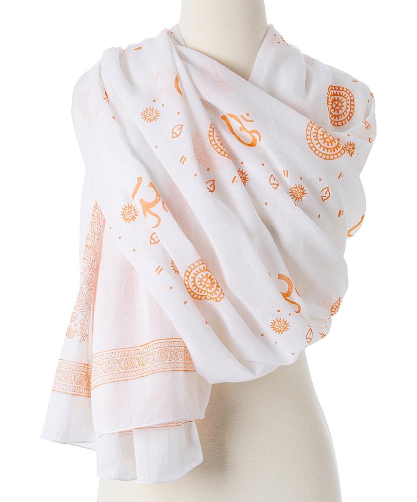 OM Shanti paisley design hand block printed cotton shawl