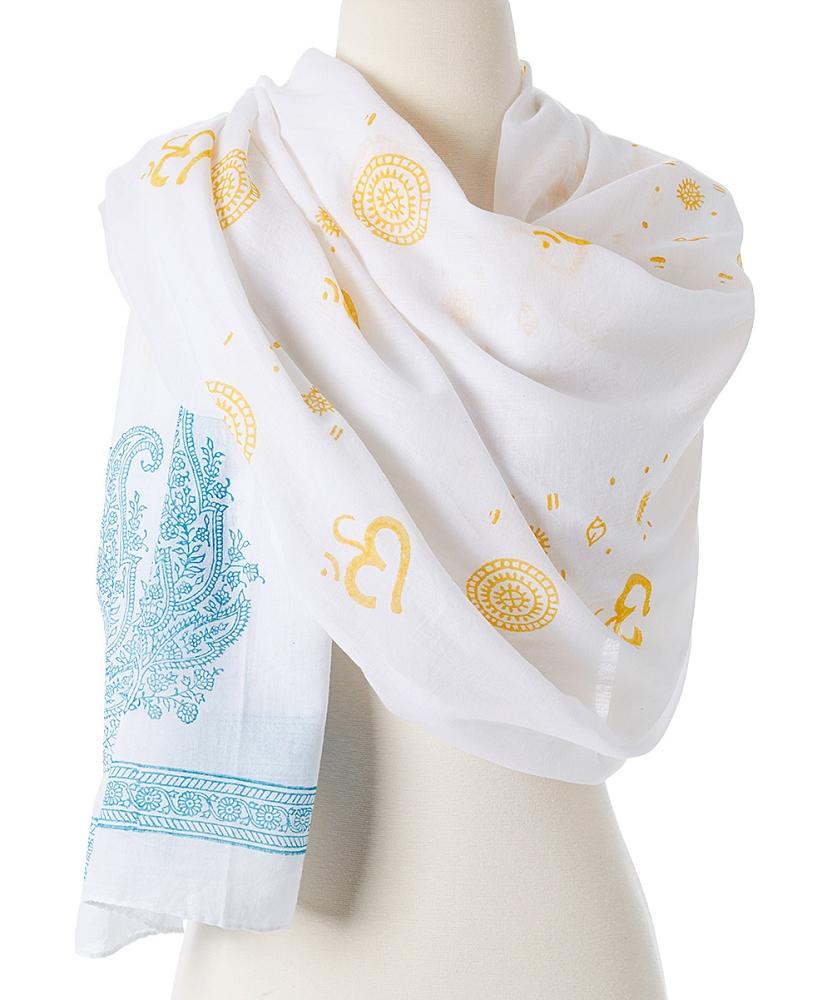 OM Shanti paisley design hand block printed cotton shawl