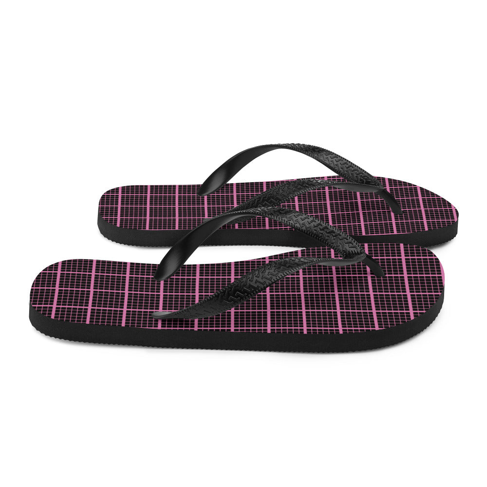Black and Pink Check Chequered Flip-Flops