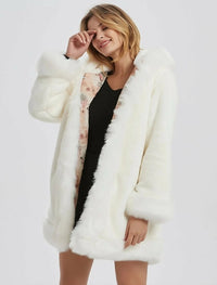 Thumbnail for Womens Hooded Faux Fur Collar Coat