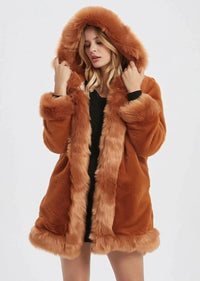 Thumbnail for Womens Hooded Faux Fur Collar Coat