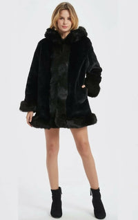 Thumbnail for Womens Hooded Faux Fur Collar Coat