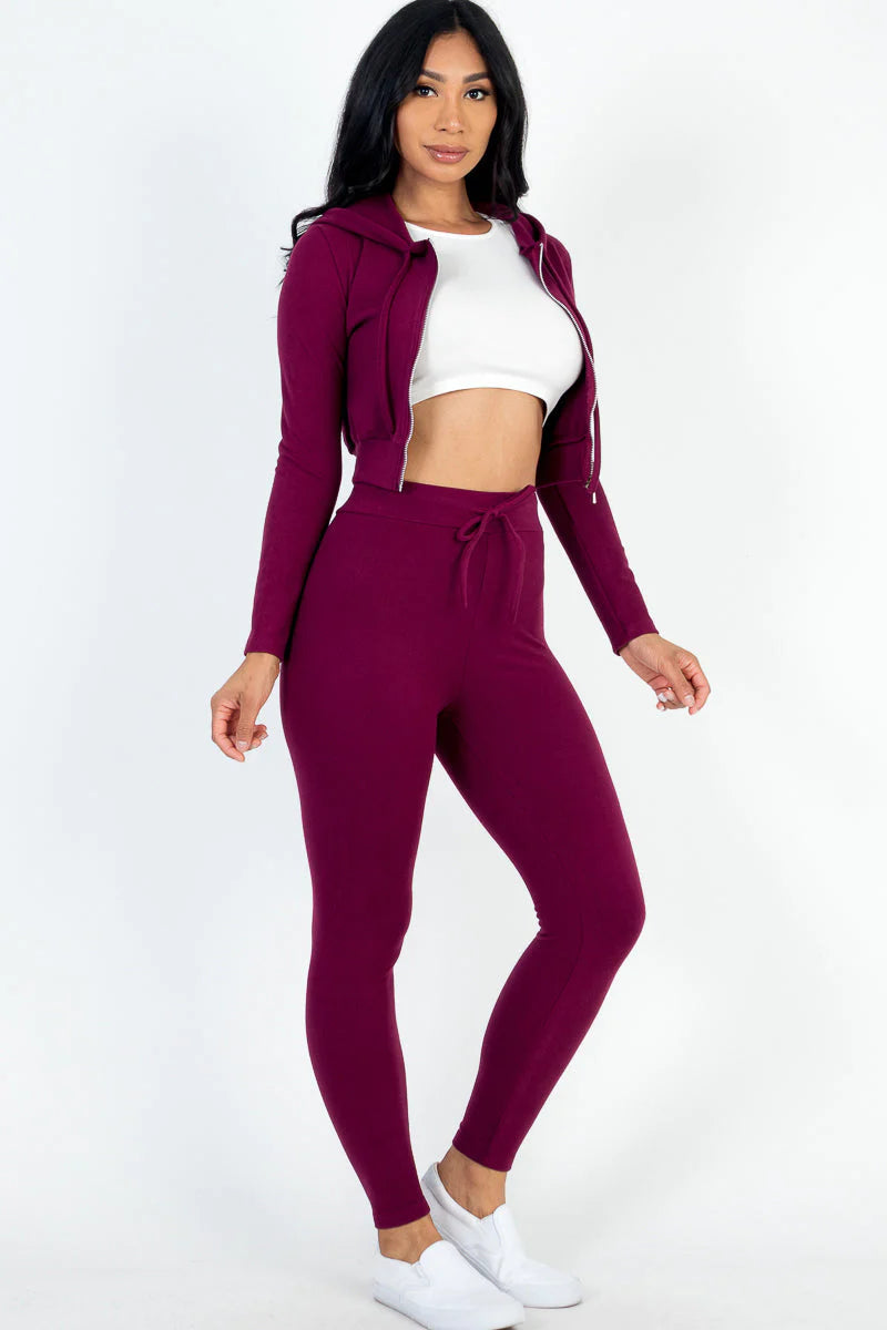 Ribbed Zip Crop Jacket & Leggings Set (CAPELLA)