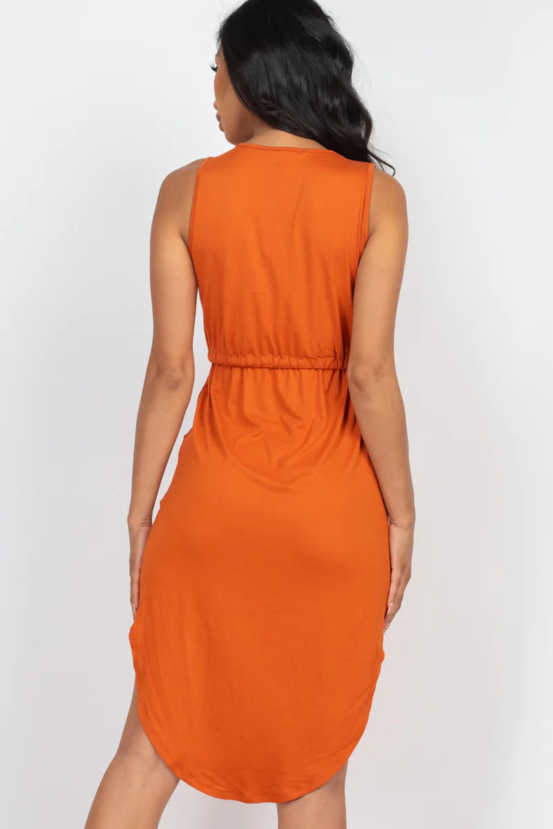 DRAWSTRING SLEEVELESS MIDI DRESS (CAPELLA)