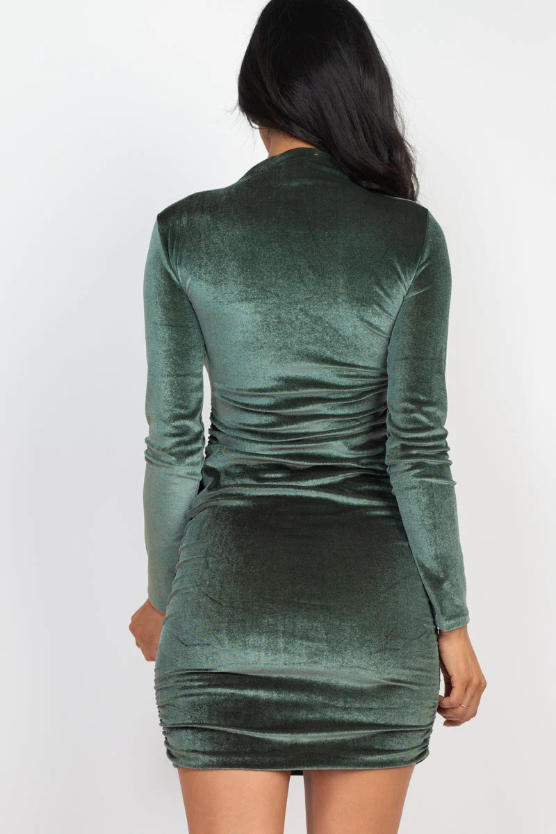 Ruched Long Sleeve Velour Dress (CAPELLA)