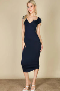 Thumbnail for Split Neck Bodycon Midi Dress (CAPELLA)