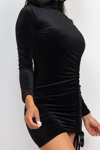 Thumbnail for Turtleneck Drawstring Ruched Velour Dress (CAPELLA)