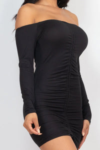 Thumbnail for Off Shoulder Ruched Drawstring Bodycon Dress (CAPELLA)