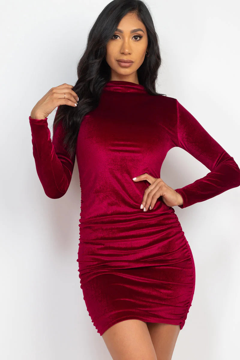 Ruched Long Sleeve Velour Dress (CAPELLA)