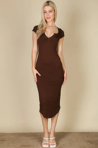 Thumbnail for Split Neck Bodycon Midi Dress (CAPELLA)