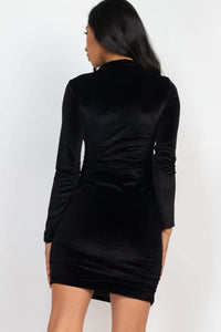 Thumbnail for Ruched Long Sleeve Velour Dress (CAPELLA)