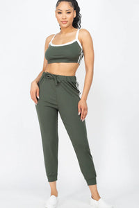 Thumbnail for Side Striped Crop Top and Leggings Sets (CAPELLA)