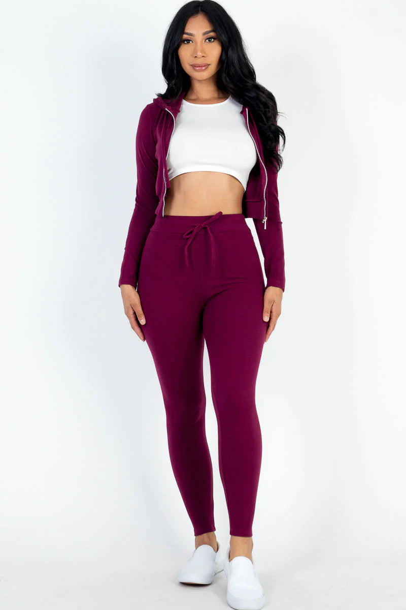 Ribbed Zip Crop Jacket & Leggings Set (CAPELLA)