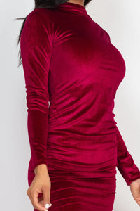 Thumbnail for Ruched Long Sleeve Velour Dress (CAPELLA)