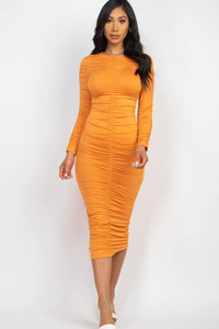 Thumbnail for Ruched Long Sleeve Midi Dress (CAPELLA)